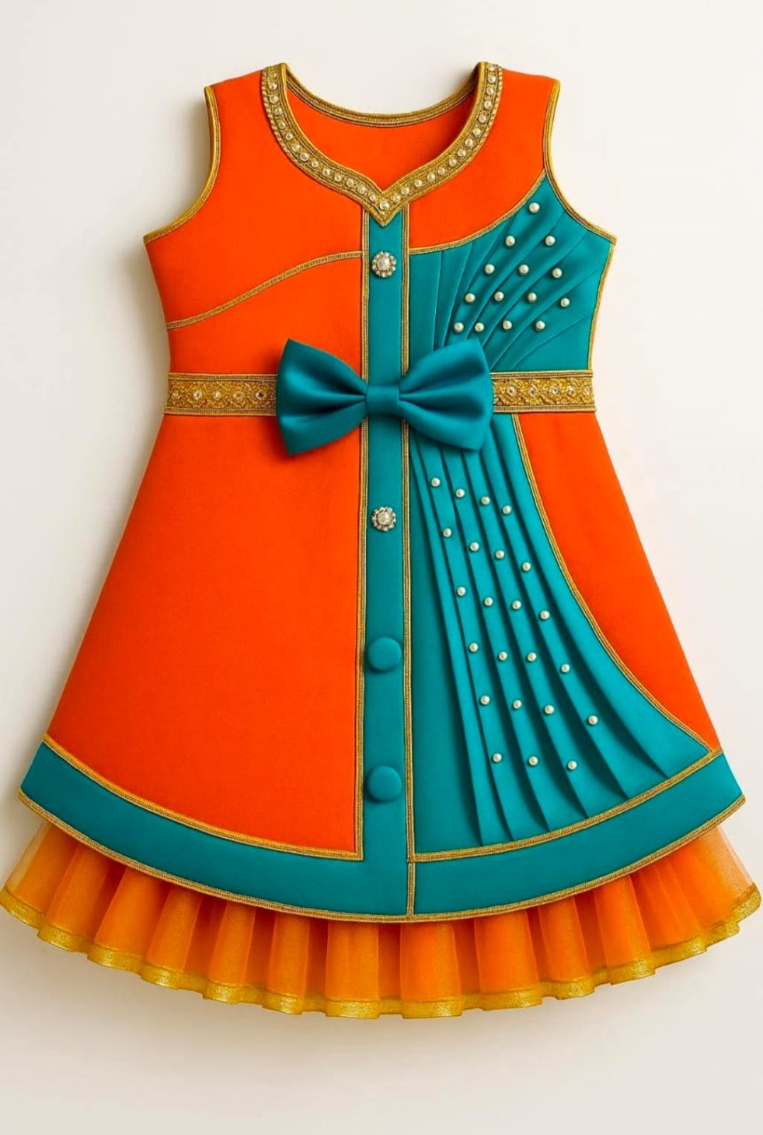 Floral Printed Frock Knee Length Short Frock Dress (Orange)