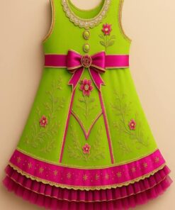 Floral Printed Frock Knee Length Short Frock Dress (L Green)