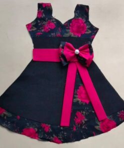 Floral Printed Frock Knee Length Short Frock Dress (black_pink)