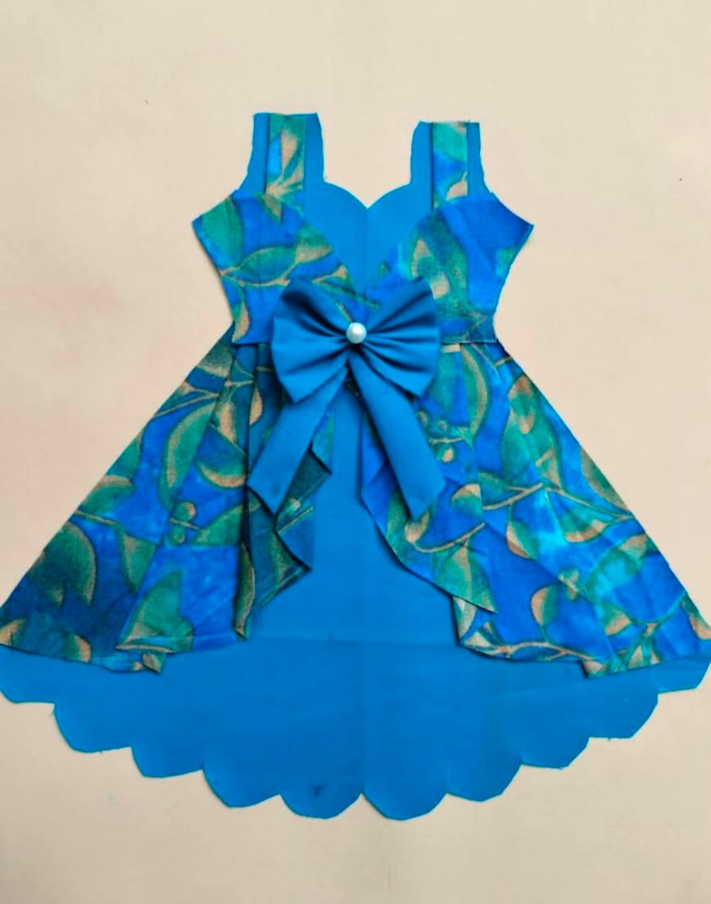 Floral Printed Frock Knee Length Short Frock Dress (blue)