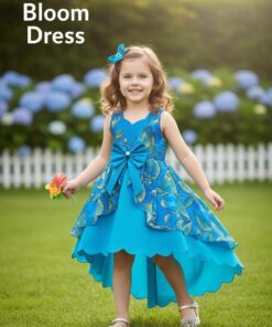 Floral Printed Frock Knee Length Frock Dress (blue)