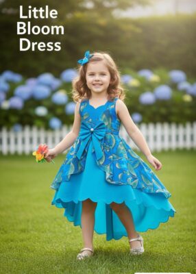 Floral Printed Frock Knee Length Frock Dress (blue)