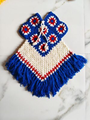 Girl Woolen Poncho Hand Knitted (Multi-colour)