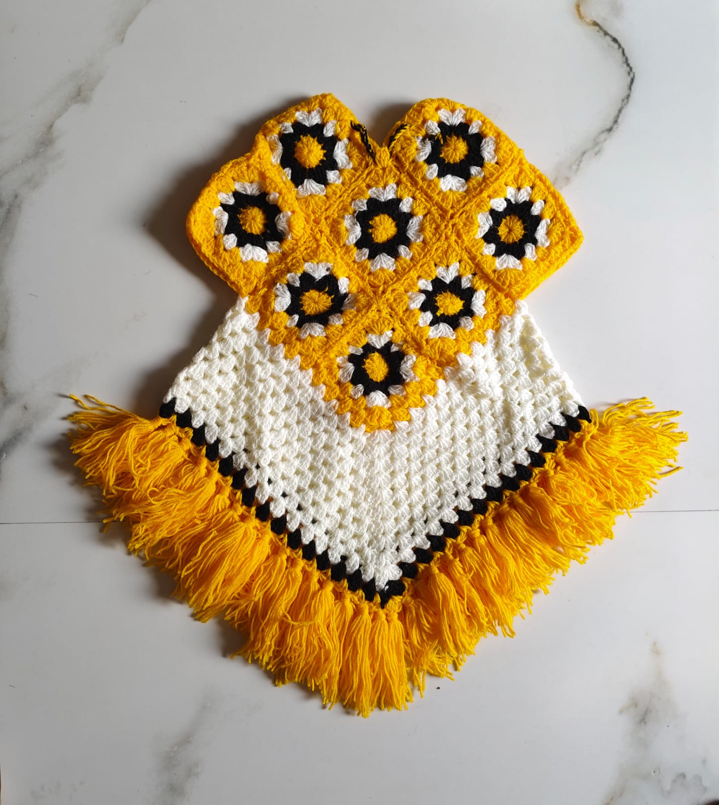 Girl Woolen Poncho Hand Knitted (Multi-colour) - Image 3