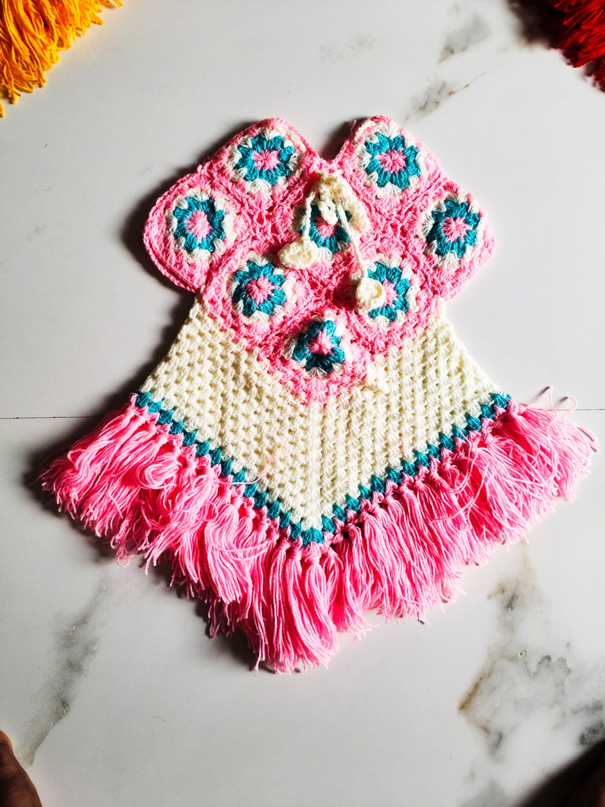 Girl Woolen Poncho Hand Knitted (Multi-colour) - Image 4