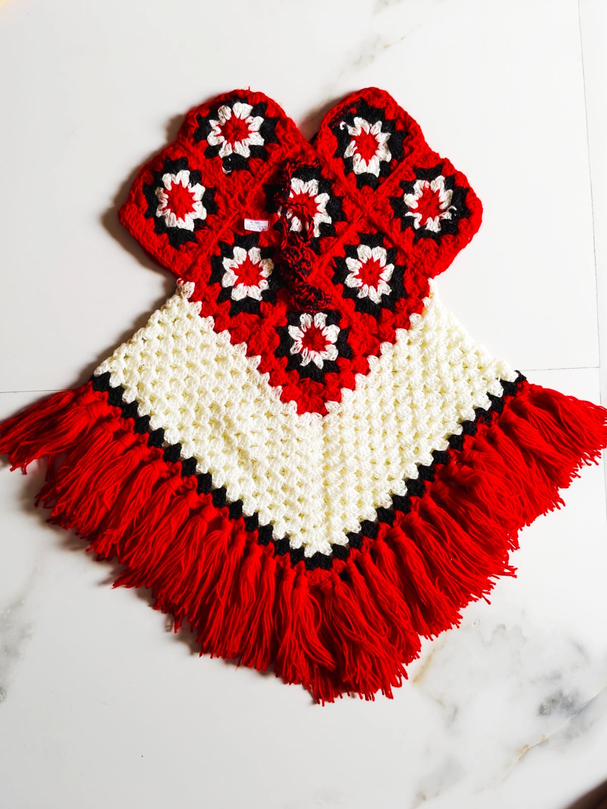 Girl Woolen Poncho Hand Knitted (Multi-colour) - Image 5