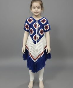 Girl Woolen Poncho Hand Knitted multi-colour