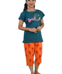 Girls Cotton Printed Top & Printed Capri Set